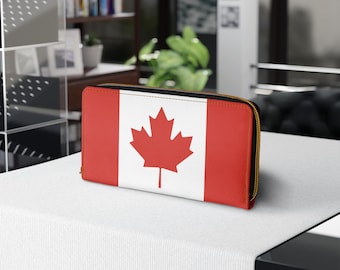 Canada Flag Wallet or Canadian Coat of Arms Wallet Faux Leather Zipper Wallet, Canadian Gift, Maple Leaf Wallet, Ottawa, Toronto, Montreal