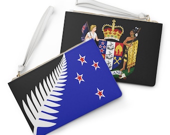 New Zealand Silver Fern Flag & Coat of Arms Clutch Bag