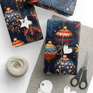 Wrapping Papers, Fancy Christmas Decorations in Navy, Gold & Red