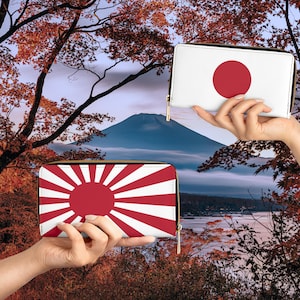 Cartera con la bandera de Japón o cartera con el sol naciente Cartera de piel sintética con cremallera, cartera de viaje, regalo japonés, cartera minimalista, accesorio del orgullo nipón