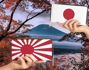 Japanese Flag Faux Leather Wallet, Travel Zipper Wallet