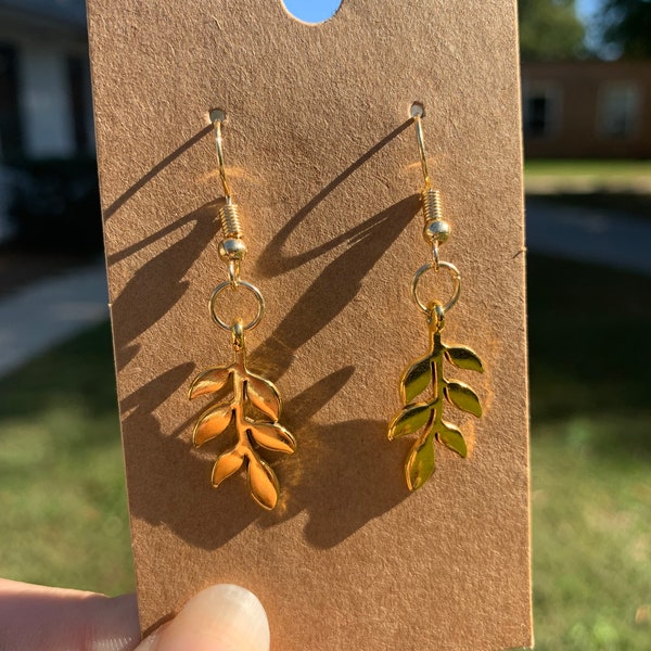 Gold Olive Branch Earrings | Dangle Earrings | Gold Charms | Bridal Jewelry | Nature-inspired | Elegant Accessories | Gifts for Her