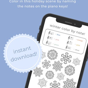 COLOR BY NOTE  |  winter music activity  |  piano lesson  |  color by number  |  pdf digital download