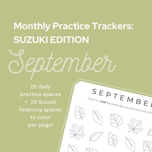 SEPTEMBER - Monthly Piano Practice Tracker (SUZUKI) | piano lessons, practice, music education, pdf digital download, fall, back to school