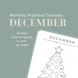DECEMBER - Maandelijkse pianooefentracker | pdf digitale download | kerstboom thema