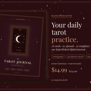 Tarot Journal Digital Download | Hyperlinked GoodNotes Planner | 78 Cards 62 Spreads 30 Templates | Blood Moon Dark Celestial