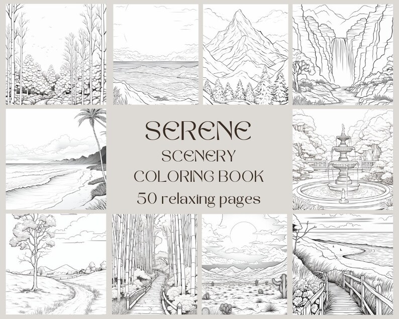 Serene Scenery Coloring Pages for Adults Printable Coloring - Etsy