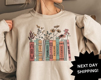 Álbumes como sudadera de libros, regalo para los amantes de los libros, suéter de libro floral, sudadera con capucha de música folk, sudadera con capucha de música country, suéter de música librería