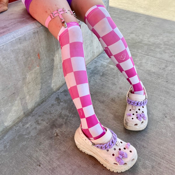 Checker Hearts Sock - Pink & White