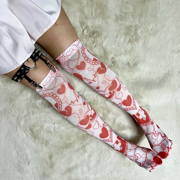 Medical Hearts Sock - White & Red