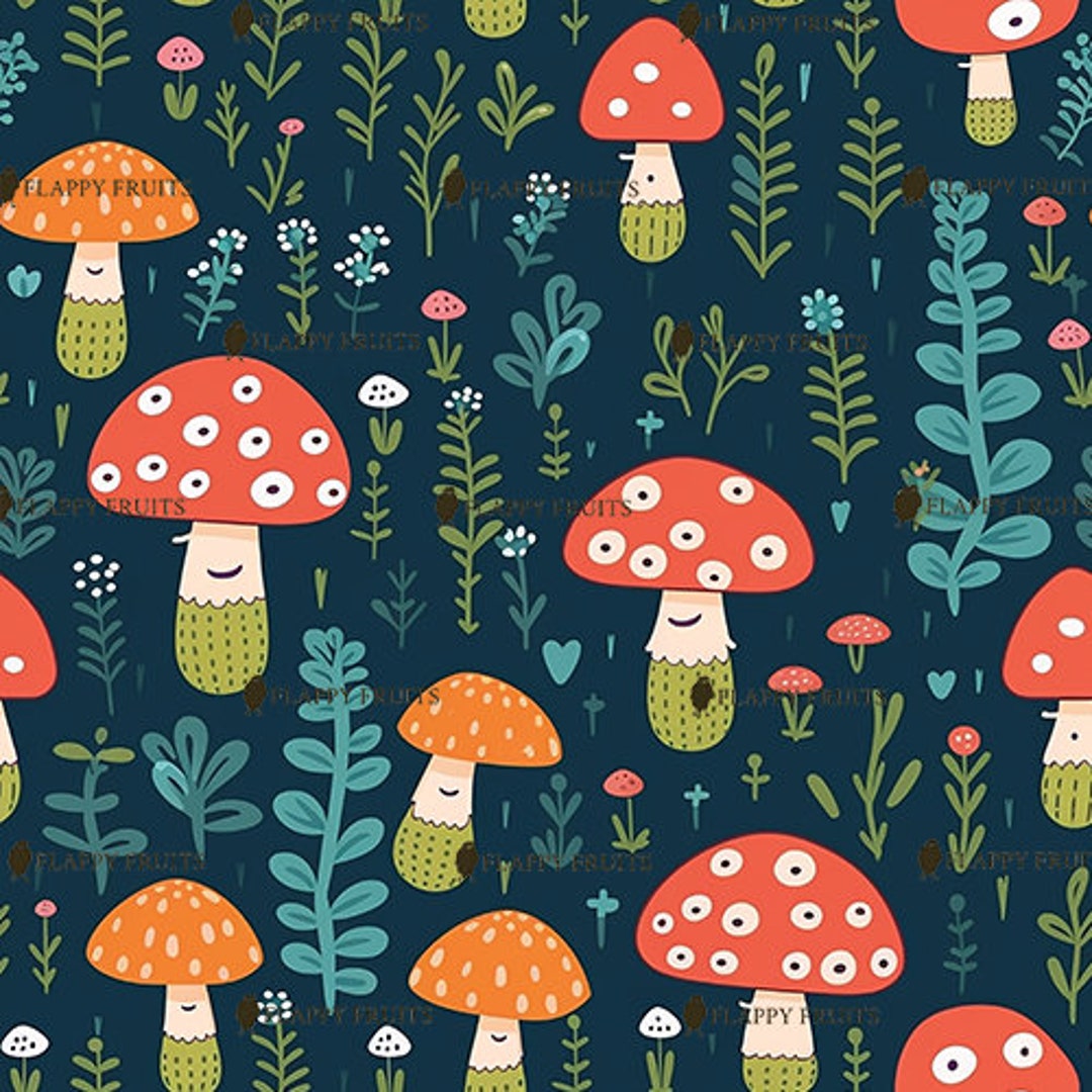 Happy Smiling Mushroom Fungi Fungus Dark Tile Digital Download - Etsy