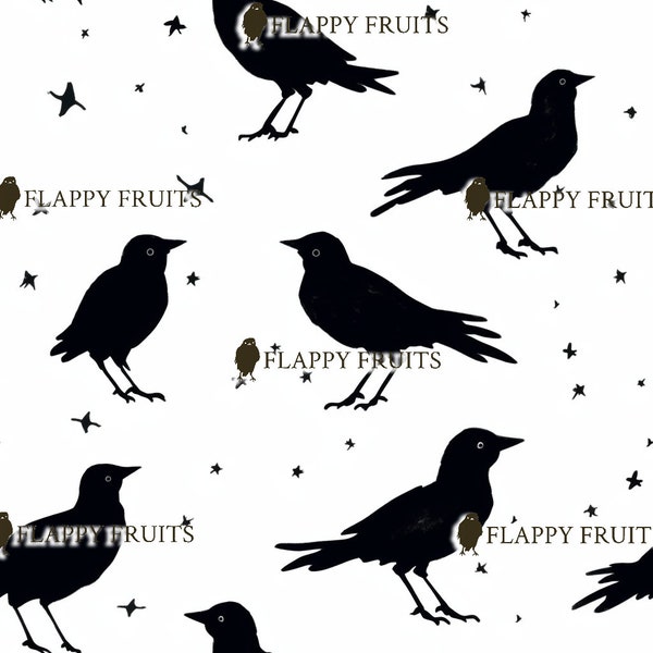 Digital Paper Crows Ravens Flock Stood with Stars Illustrated Seamless Tile Repeating Gothic Surface Pattern Design Wrapping Wallpaper