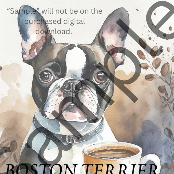 Boston Terrier Art, Coffee Bar Art, Instant Download
