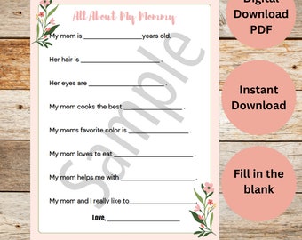 All About my Mommy, Mother's Day Questionnaire, Printable,