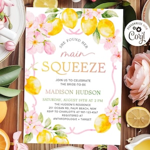 Main Squeeze Bridal Shower Invitation Lemon Bridal Shower Invite She Found Her Main Squeeze Citrus Bridal Shower Floral Citrus Bridal MS1