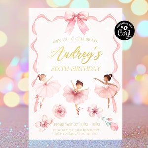 Editable Ballerina Birthday Invitation Template Ballet Dancer Birthday Invitation Template Ballerina Bday Tutu Cute Dance Twirl Invite