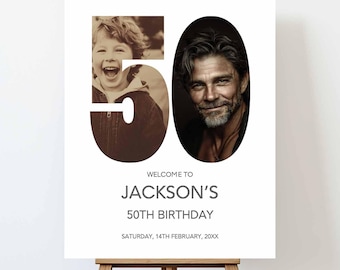 50th Birthday Welcome Sign Template, Photo Collage, Canva Editable (Digital Download)
