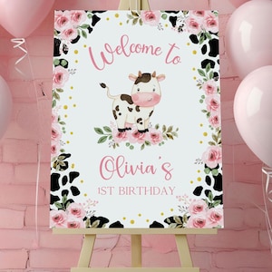 Editable Holy Cow Im One Holy Cow Welcome Sign Holy Cow Birthday 1st Birthday Party Sign Girl Barnyard Party Download Cow Decoration C2