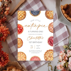 Cutie Pie Birthday Invitation Template Our Little Cutie Pie Invite Fall Birthday Pie 1st Birthday Party Autumn Birthday Fall Invitation