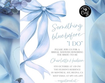 Something Blue Bridal Shower Invitation with Blue Bow (Digital Download)