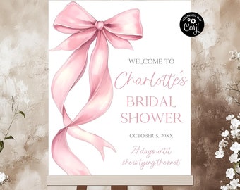 Pink Bow Bridal Shower Welcome Sign, Editable Poster (Digital Download)