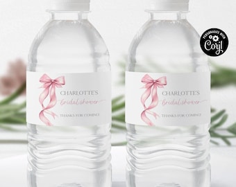 Étiquette rose pour bouteille d'eau avec nœud rose, modifiable