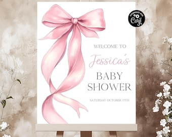 Pink Bow Welcome Sign Pink Bow Baby Shower Welcome Sign Printable Pink Bow Baby Girl Shower Sign Template Girl Baby Shower Welcome Sign B13
