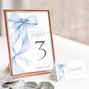 Kokette Tischnummer Blau Schleife Platzkarten Set Empfangsset Blau Schleife Babyparty Schleife Tischschild Kokette Namenskarte Blau Kokette Etikett B20