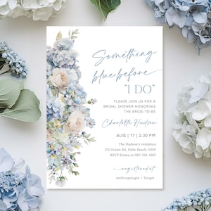 Something Blue Before I Do Bridal Shower Invitation Template Dusty Blue Hydrangea Wedding Shower Invitation Dusty Blue Bridal Invite F22