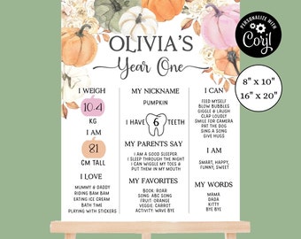 Pink Pumpkin 1st Birthday Milestone Board, Fall Banner (Digital Download) p1