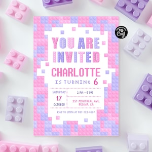Building Blocks Birthday Invitation Building Bricks Kids Birthday Party Invite Building Block Party Building Bricks Birthday Girl Birthday
