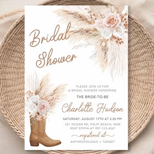 Western Bridal Shower Invitation Template Floral Cowgirl Boots Bridal Shower Invite Boho Bridal Shower Wedding Shower Country Bride CG11