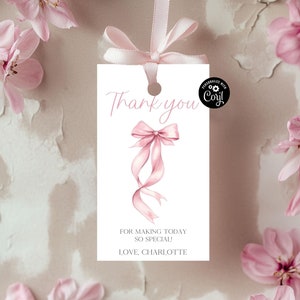 Pink Coquette Gift Tag Bridal Shower Thank You Tag Favour Tag Pink Ribbon Favor Tag Pink Bow Labels Bridal Shower Favors For Guests B12
