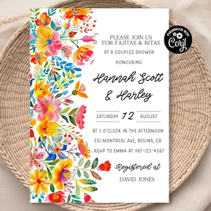 Editable Mexican Floral Party Invitations Bold Colors With White Background Digital Download Template Invitation Fajitas And Ritas Invite f8