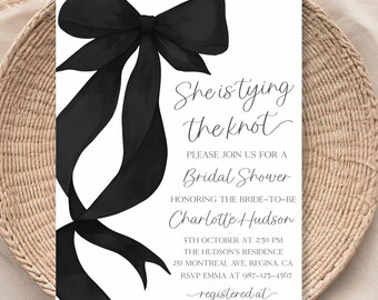 Black Bow Bridal Shower Invitation Template (Digital Download)