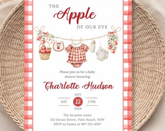 Apple of Our Eye Baby Shower Invitation - Clothesline Invite (Editable Template)