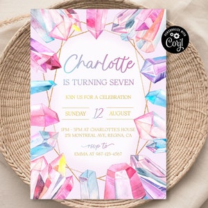 Crystal Gemstone Birthday Invitation Geode Birthday Invitation Colorful Crystal Birthday Invite Geology Party Editable She Is a Gem Invite