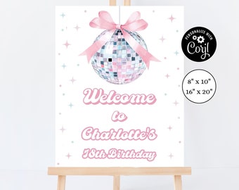 Disco Ball Birthday Welcome Sign, Dancing Queen Party (Digital Download)