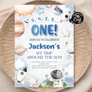 EDITABLE First Trip Around the Sun Outer Space First Birthday Invitation Space 1st Birthday Invite Templates Outerspace Invitation Galaxy