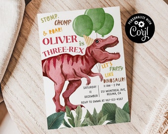 Editable Editable Dinosaur Birthday Invitation Three Rex Invitation Dino 3rd Birthday Party Editable Template Invite Instant Digital d1