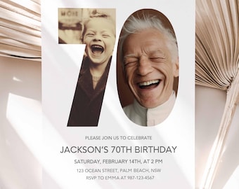 70th Birthday Invitation Template, Invite With Photo, 70 Year Old, Editable Printable Card, Digital Download