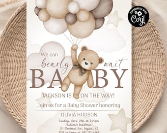 Editable Template We Can Bearly Wait Baby Shower Invitation We Can Bearly Wait Baby Shower Gender Neutral Teddy Bear Teddy Bear Baby Shower