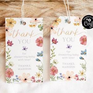 Wildflower Favor Tag Wild flower Baby Shower Thank You Tag Summer Flower Gift Tag Floral Baby Brunch Favors Baby Bloom Shower Favours WF4