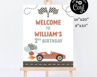 Editable TWO Fast Birthday Welcome Sign Race Car 2nd Birthday Sign Racing Car Vintage Race Car Printable Template Instant Download RC3