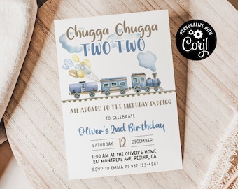 Train 2nd Birthday Invitation, Editable Boys Invite (Digital Download)