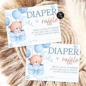 Carte de tombola de couches de bébé imprimable Ticket de tombola de couches de baby shower ours en peluche bleu Tirage de couches de baby shower Insert de tombola de couches pour garçon TB2