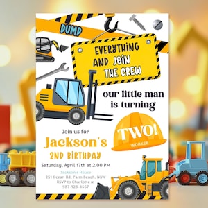Editable Construction Birthday Party Template Construction Invitation Excavator Birthday Invitation Construction Second Birthday Invite