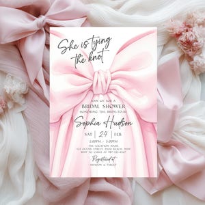 Rosa Schleife Brautparty Einladung Vorlage (Digitaler Download) Bild 1