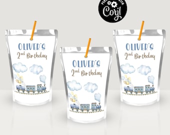 Editable Chugga Chugga Two Two Birthday Juice Label Train Second Birthday Printable Train Capri Sun 2nd Boys Birthday Train Label tr1