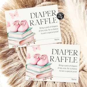 Nieuw hoofdstuk begint Babyshower Luier Loterijkaart Blauwe verhalenboek Babyshower Wildflower vlinder themasjabloon Verhalenboek Luierloterij NC2